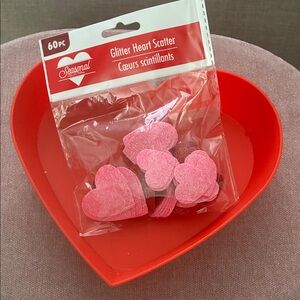 Pink Glitter Heart Scatter - 60pc + Heart Bowl